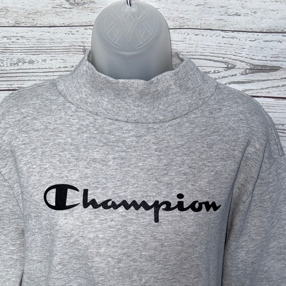 Champion Light Gray Mock Neck Sweatshirt with Black Script Logo Size Small